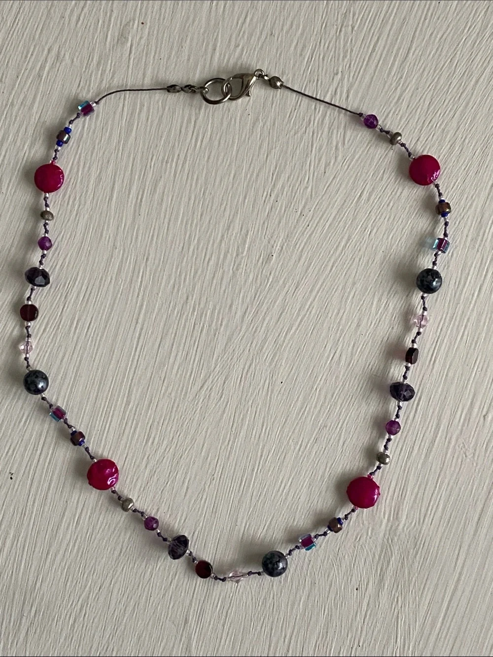 Purple & Pink Beaded Whimsical Artesian Necklace